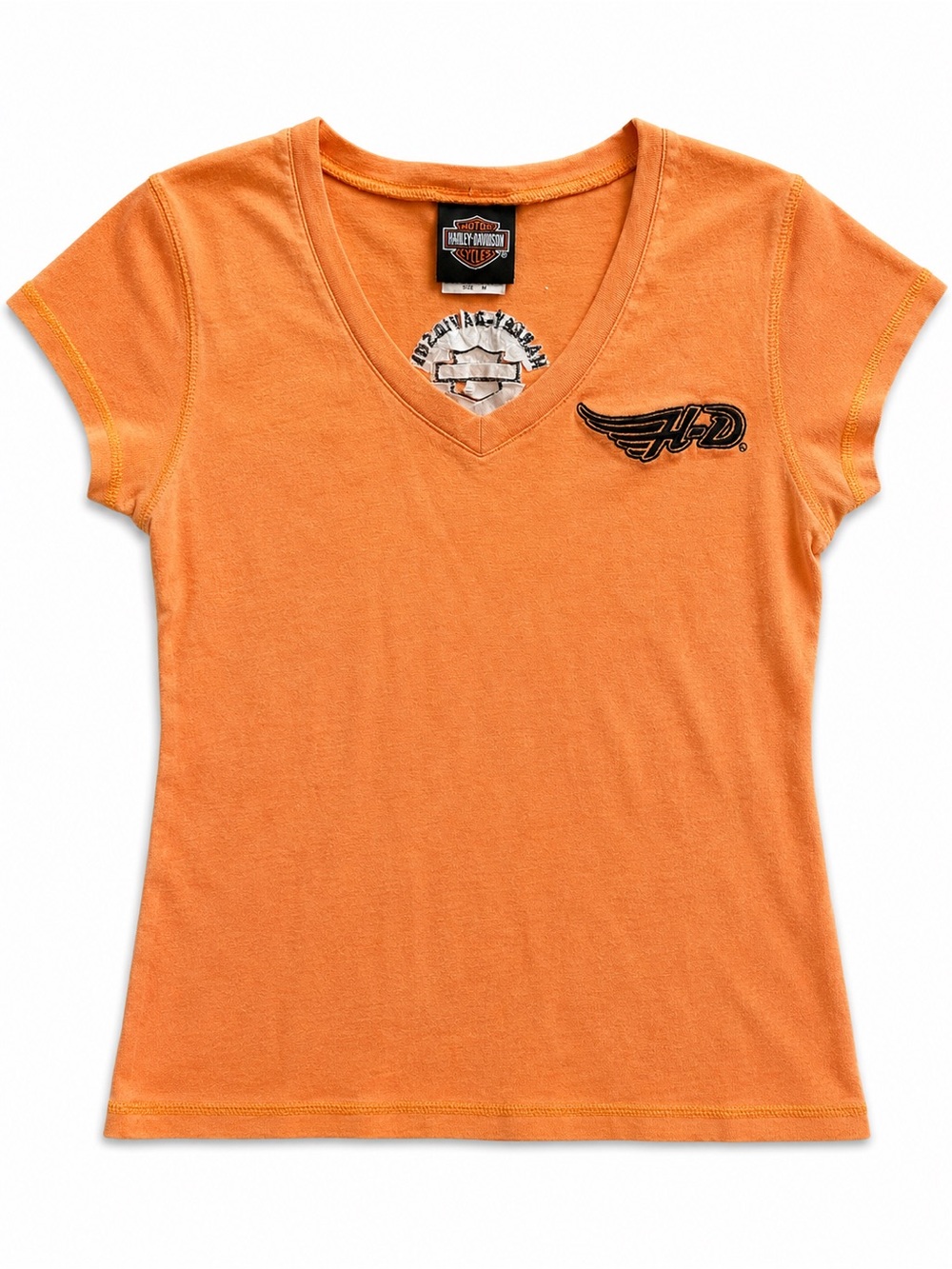 Vintage Y2K Harley-Davidson NYC V-Neck Tee Orange Women’s M